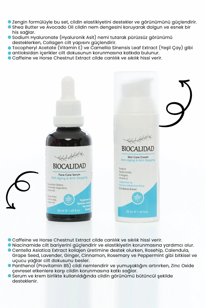 Yaşlanma ve Sarkma Karşıtı Bakım Seti - (50ml Krem + 50ml Serum)