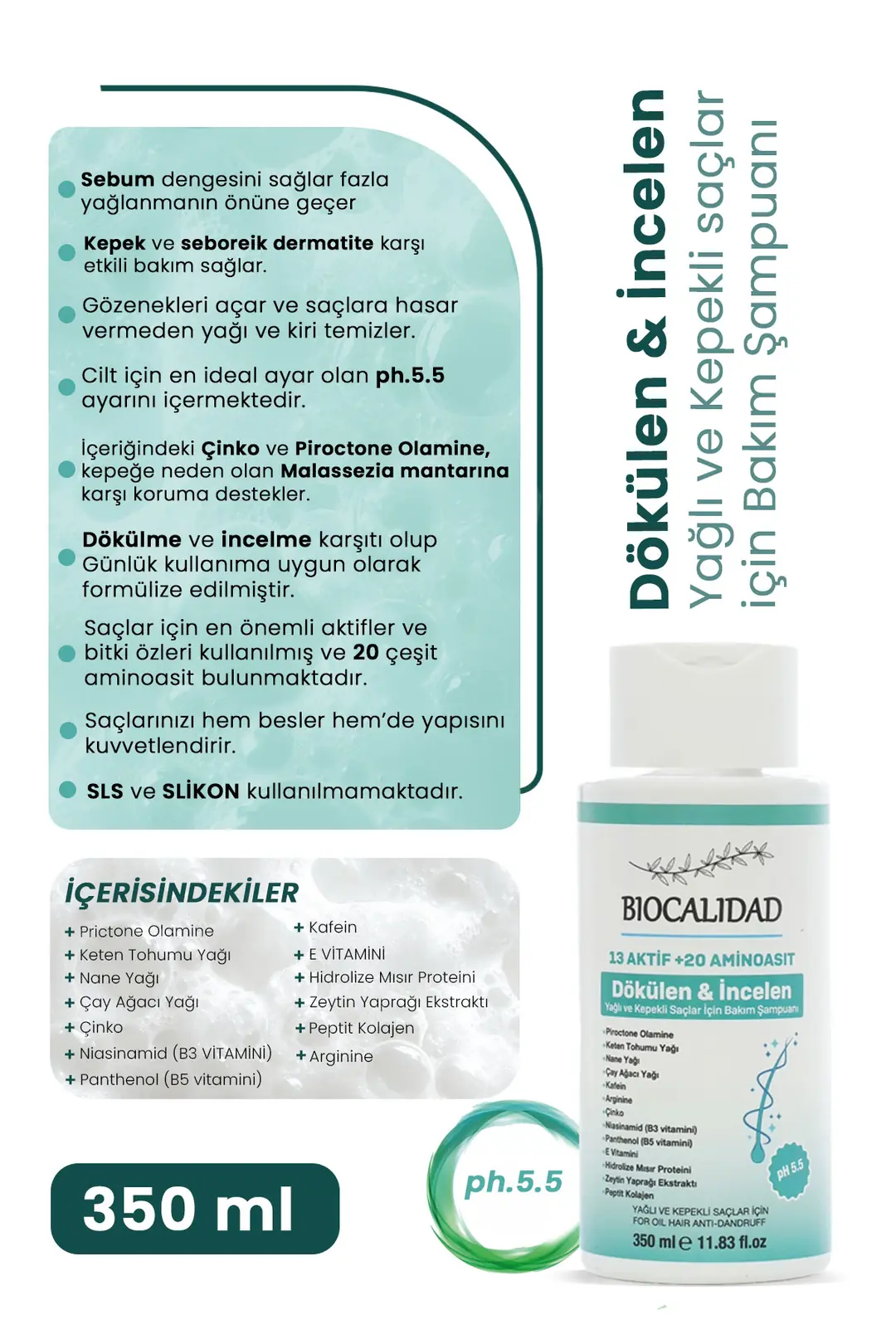 Yağlı ve Kepekli Saçlar İçin Dökülme & İncelme Karşıtı Şampuan - 350ml
